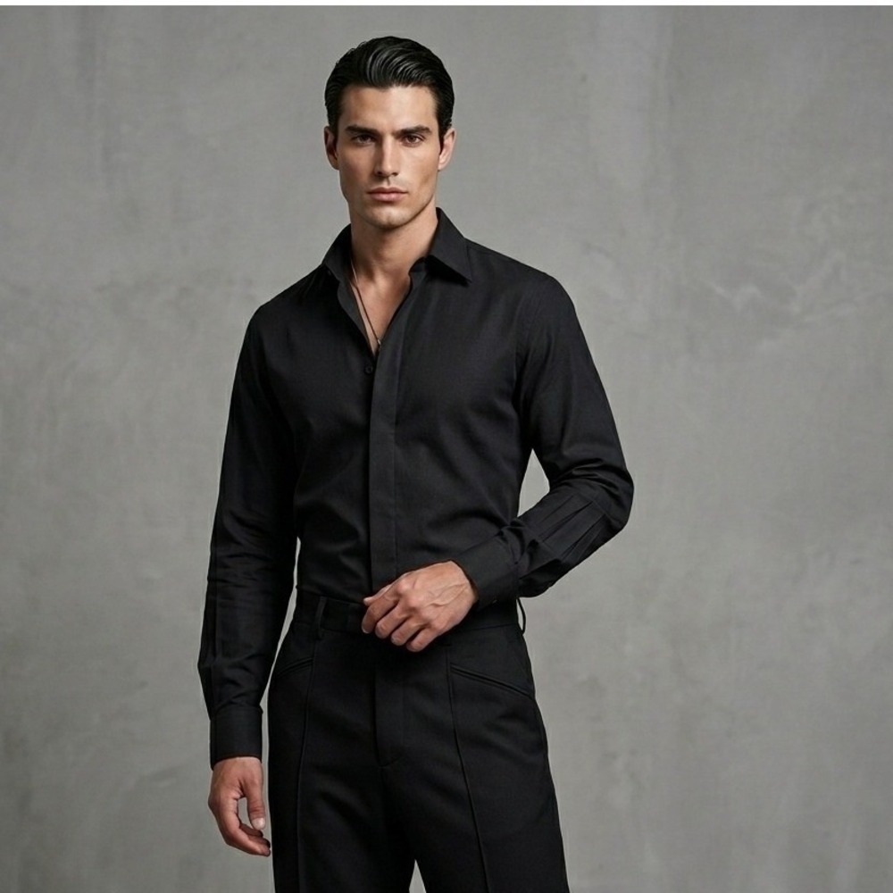 Teddy Vonranson Mens Black Hidden Placket Long Sleeve Button Down Shirt XL USA